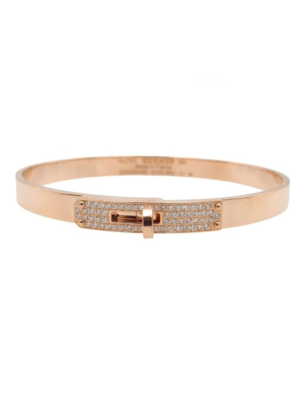 Hermes Kelly PM Pink Gold Diamond 18K Bracelet Bangle